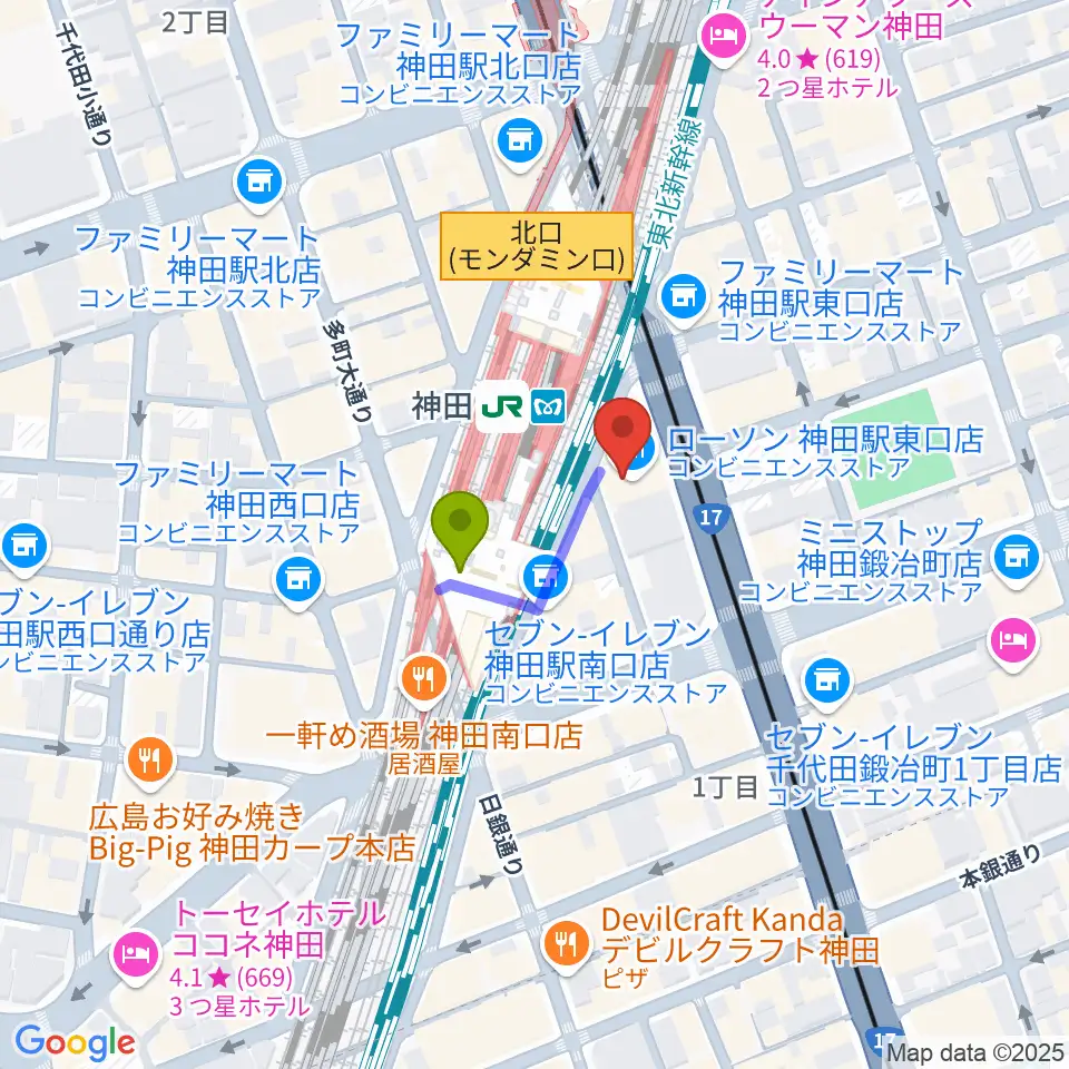 スタジオ音楽館 神田駅前の最寄駅神田駅からの徒歩ルート（約1分）地図