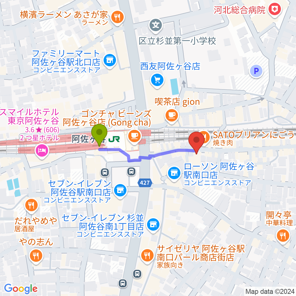 スタジオ音楽館 阿佐ヶ谷の最寄駅阿佐ケ谷駅からの徒歩ルート（約3分）地図