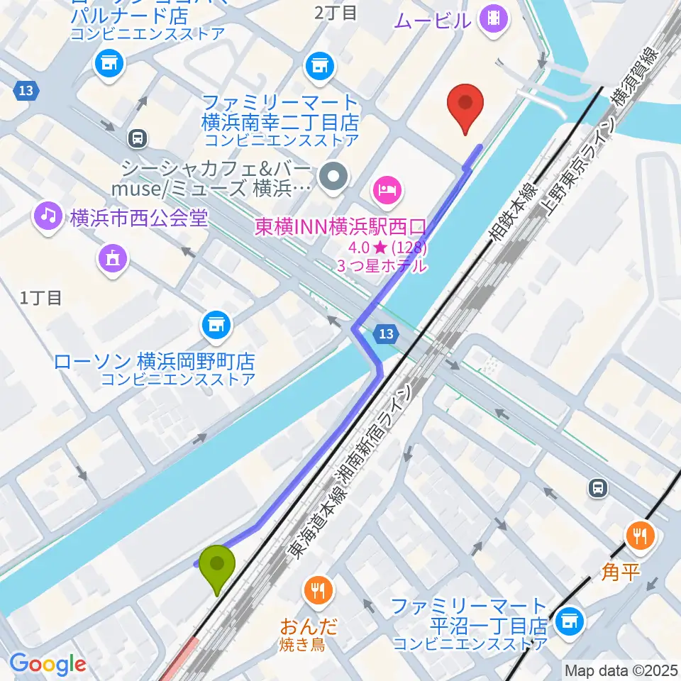 1000 CLUBの最寄駅平沼橋駅からの徒歩ルート（約6分）地図