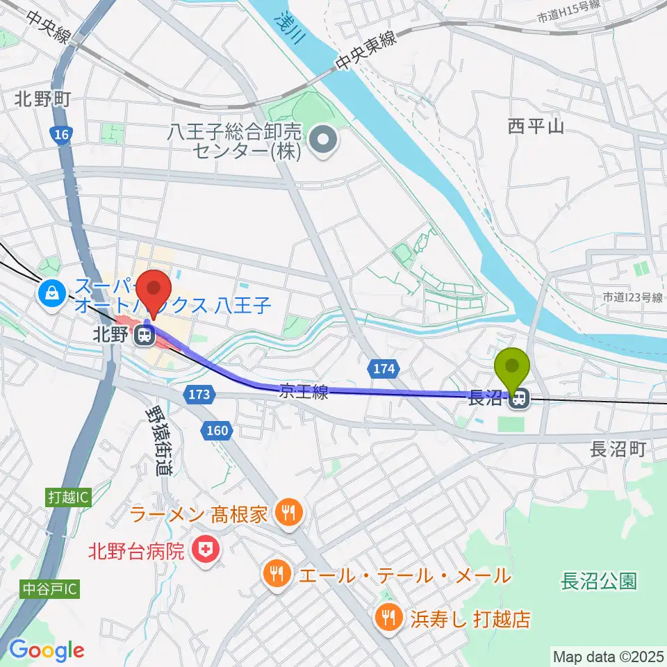 長沼駅からスタジオ・ラクスタへのルートマップ地図