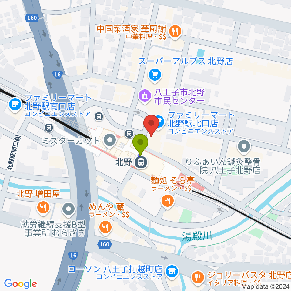 スタジオ・ラクスタ八王子北野店の最寄駅北野駅からの徒歩ルート（約1分）地図