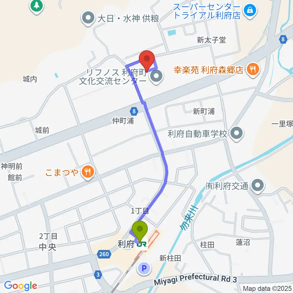 利府町文化交流センター リフノスの最寄駅利府駅からの徒歩ルート（約9分）地図