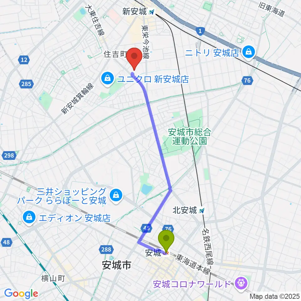 安城駅からボーカル教室かのんへのルートマップ地図