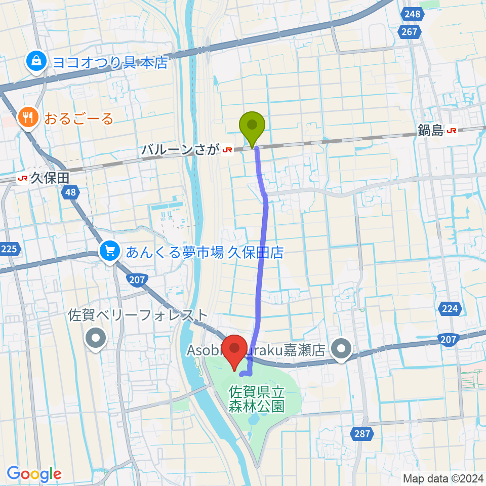 さがみどりの森球場の最寄駅バルーンさが駅からの徒歩ルート（約29分）地図