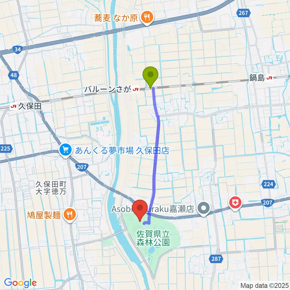 さがみどりの森球場の最寄駅バルーンさが駅からの徒歩ルート（約29分）地図