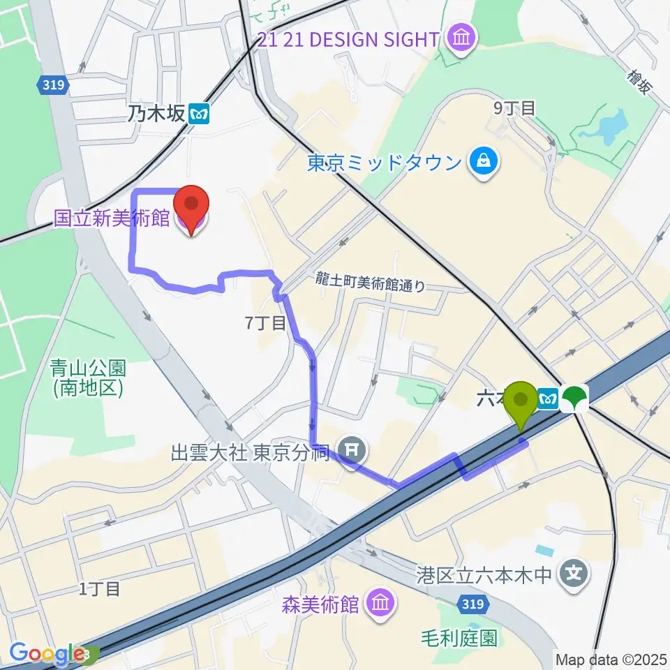 六本木駅から国立新美術館へのルートマップ地図