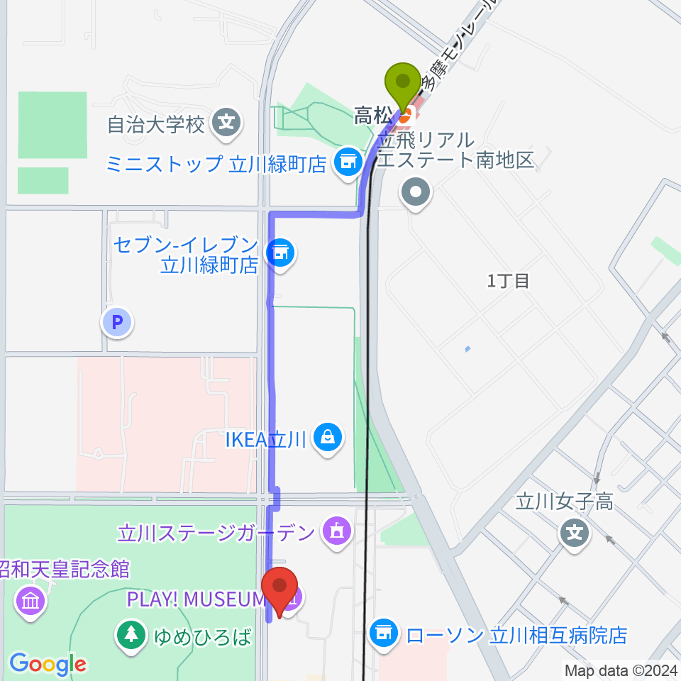 高松駅からPLAY! MUSEUMへのルートマップ地図