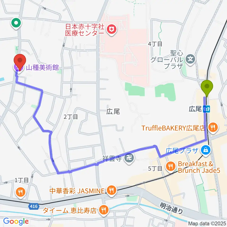 山種美術館の最寄駅広尾駅からの徒歩ルート（約13分）地図