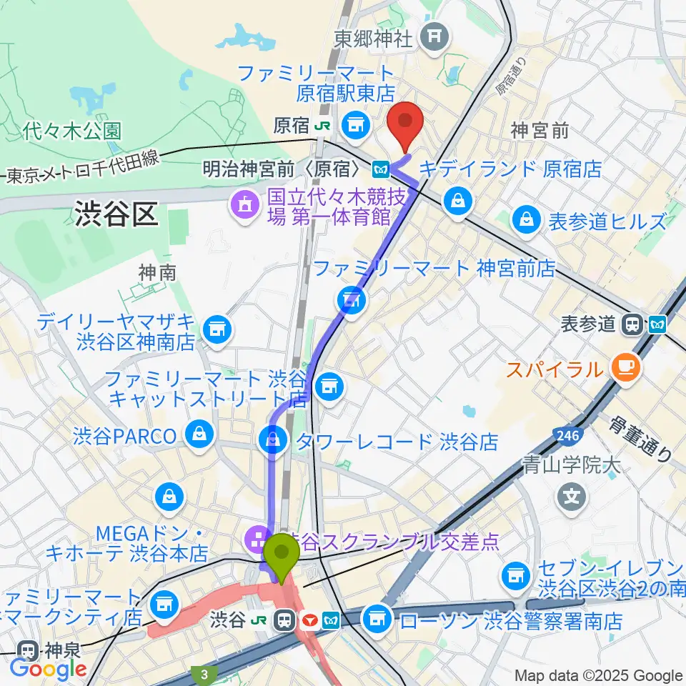 渋谷駅から太田記念美術館へのルートマップ地図