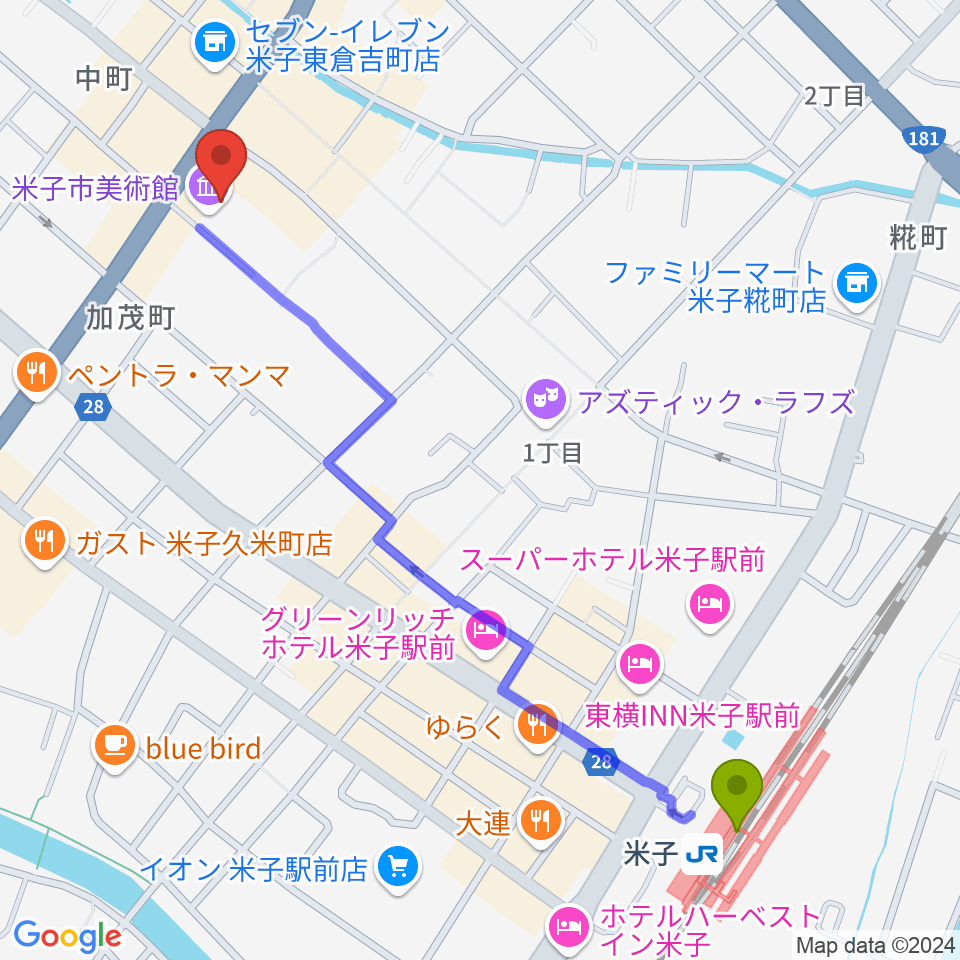 米子市美術館の最寄駅米子駅からの徒歩ルート（約13分）地図