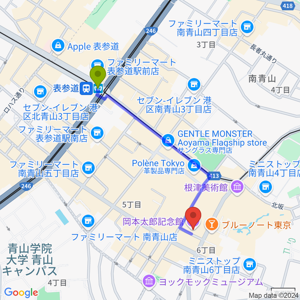 岡本太郎記念館の最寄駅表参道駅からの徒歩ルート（約9分）地図