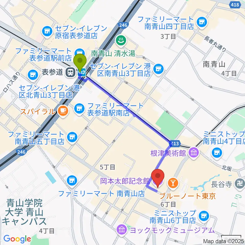 岡本太郎記念館の最寄駅表参道駅からの徒歩ルート（約9分）地図