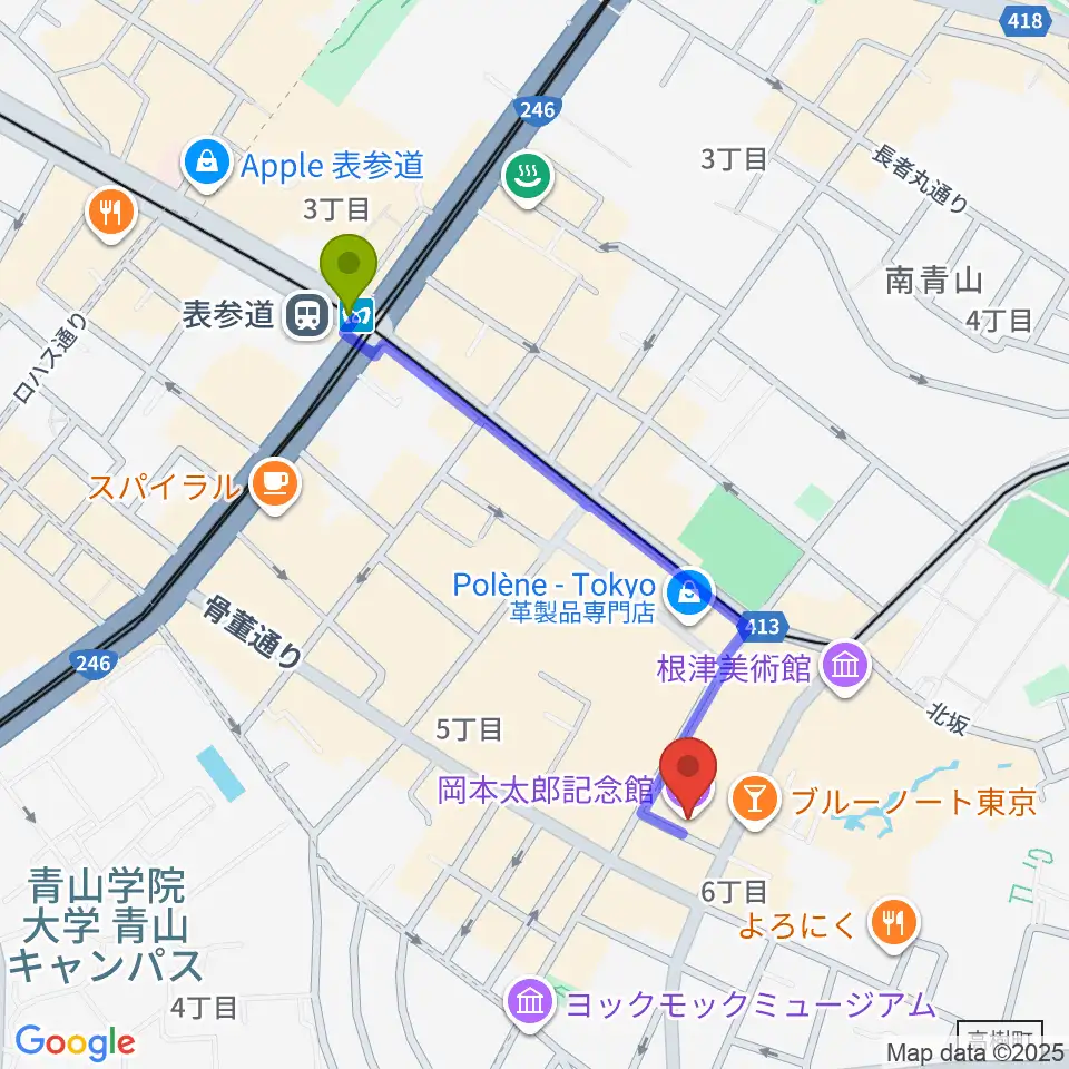岡本太郎記念館の最寄駅表参道駅からの徒歩ルート（約9分）地図