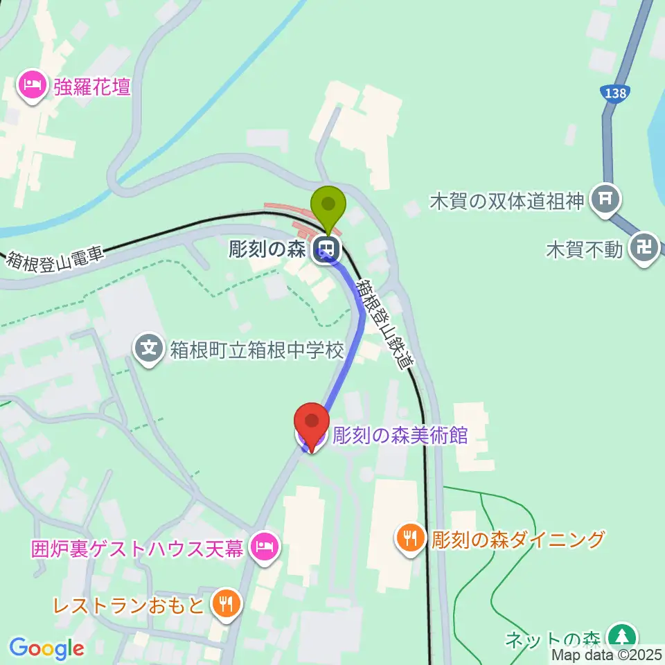 箱根 彫刻の森美術館の最寄駅彫刻の森駅からの徒歩ルート（約3分）地図