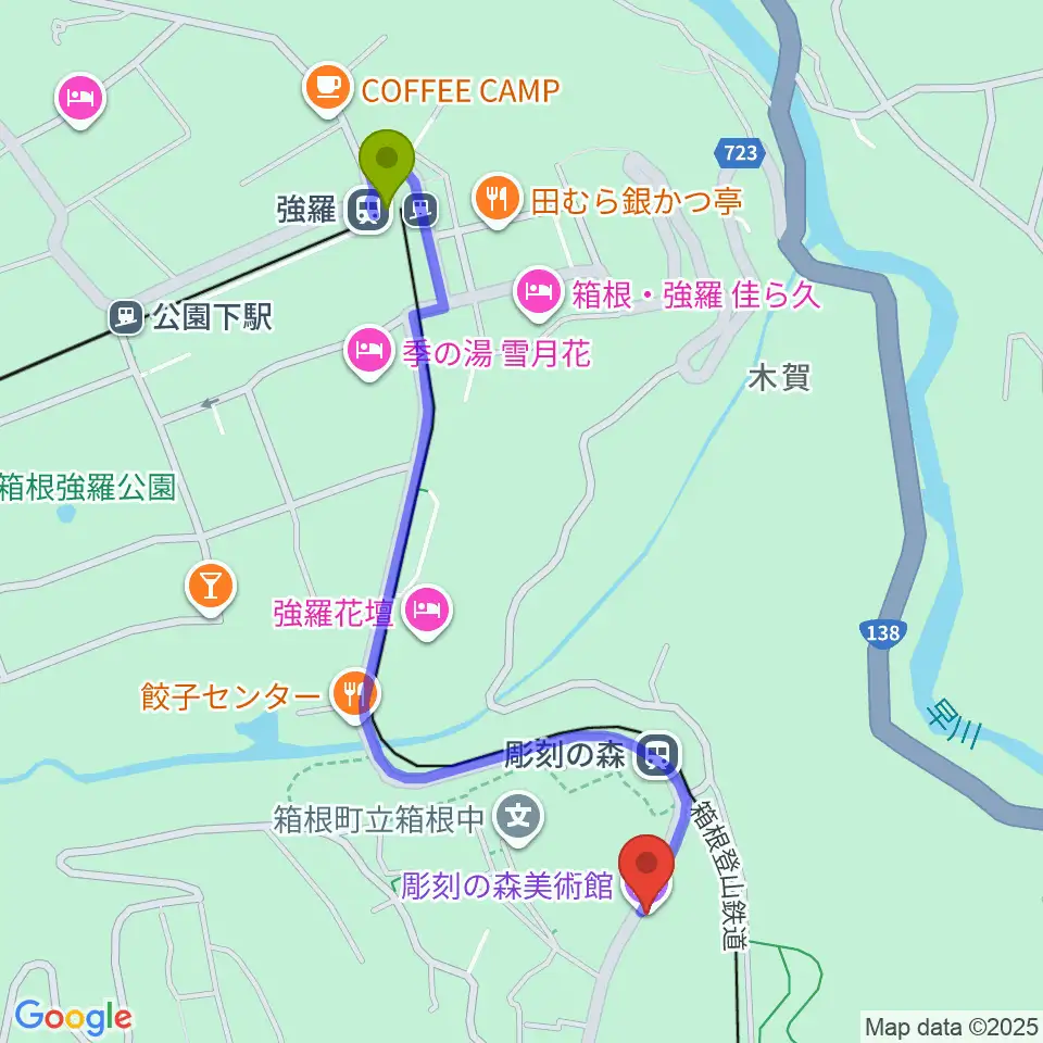 強羅駅から箱根 彫刻の森美術館へのルートマップ地図
