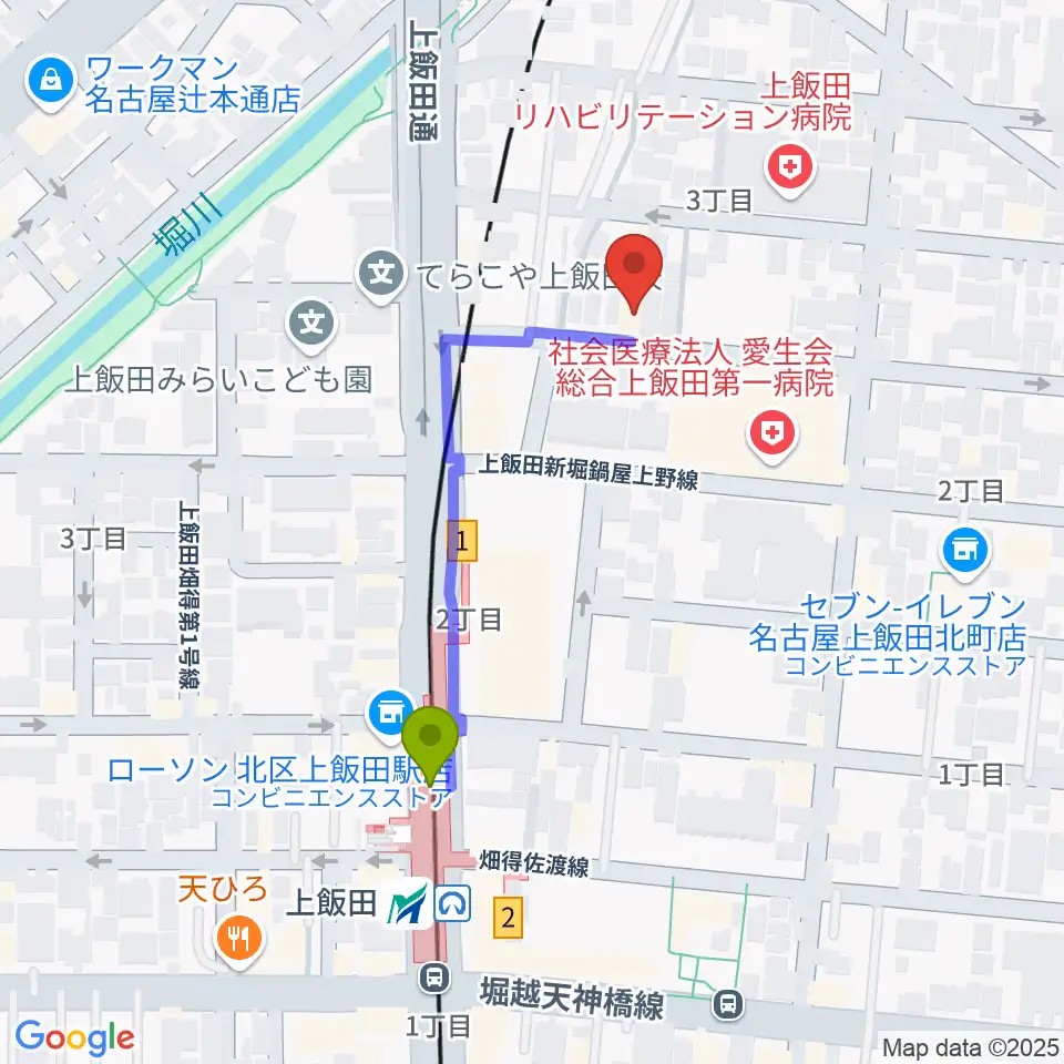 リアラウンズの最寄駅上飯田駅からの徒歩ルート（約4分）地図