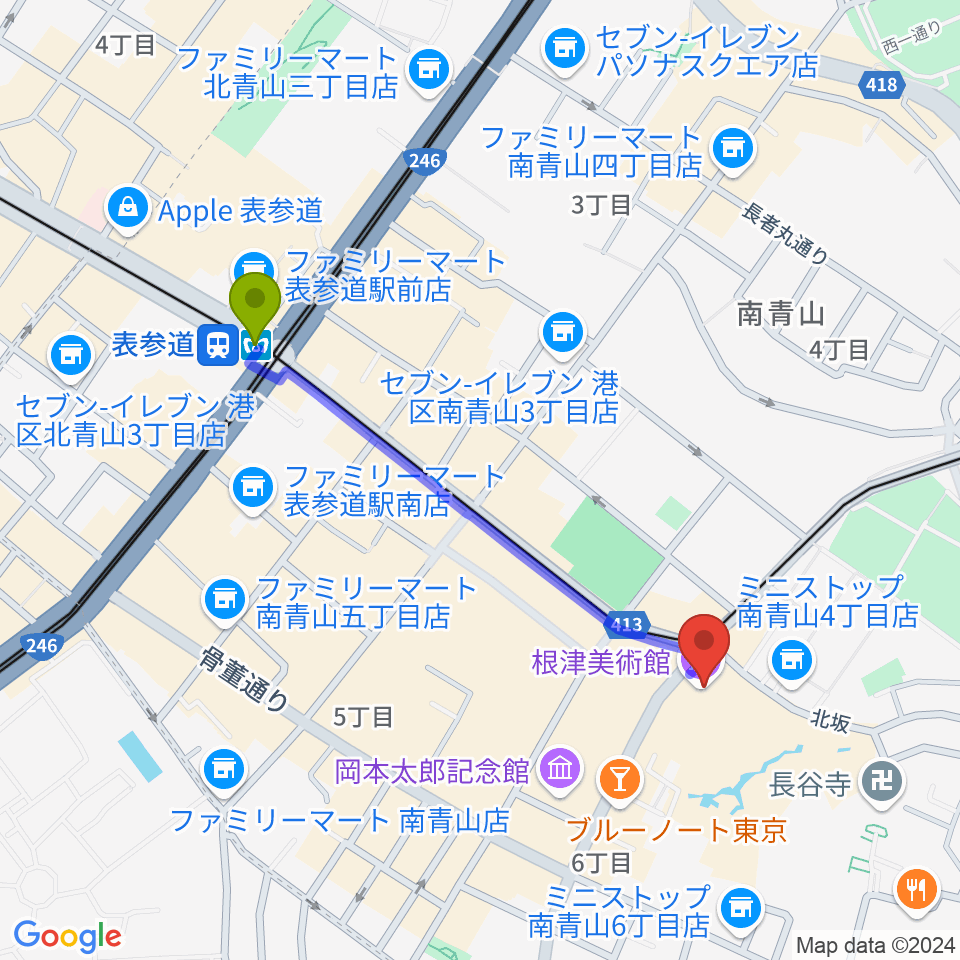 根津美術館の最寄駅表参道駅からの徒歩ルート（約9分）地図