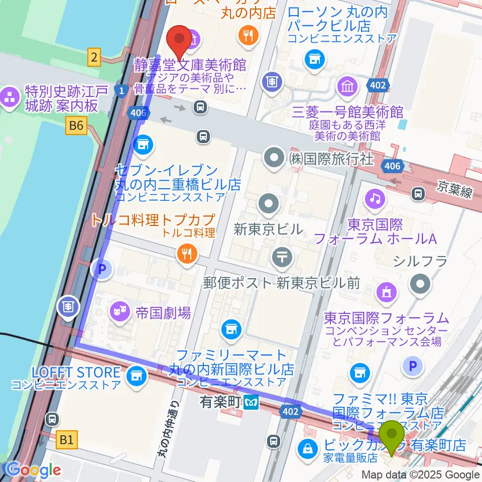 有楽町駅から静嘉堂＠丸の内 静嘉堂文庫美術館へのルートマップ地図