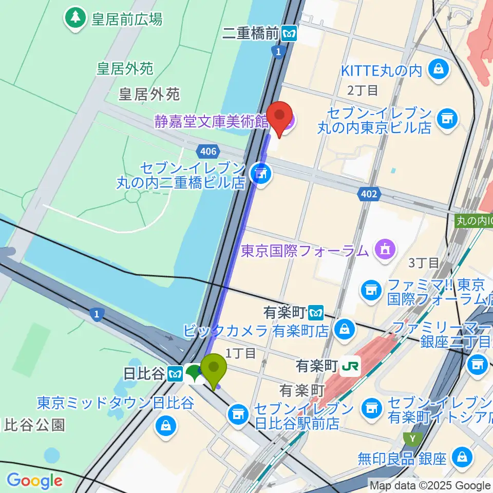 日比谷駅から静嘉堂＠丸の内 静嘉堂文庫美術館へのルートマップ地図