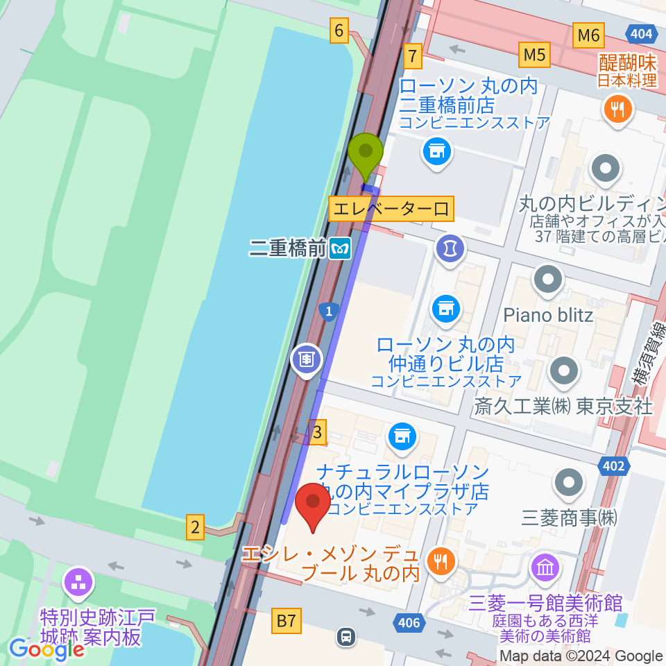 静嘉堂＠丸の内 静嘉堂文庫美術館の最寄駅二重橋前駅からの徒歩ルート（約4分）地図