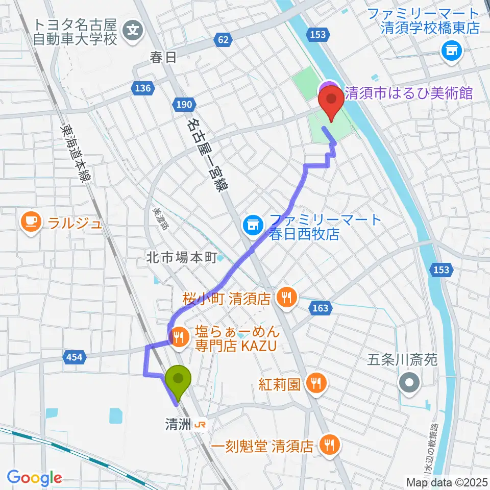 清須市はるひ美術館の最寄駅清洲駅からの徒歩ルート（約20分）地図