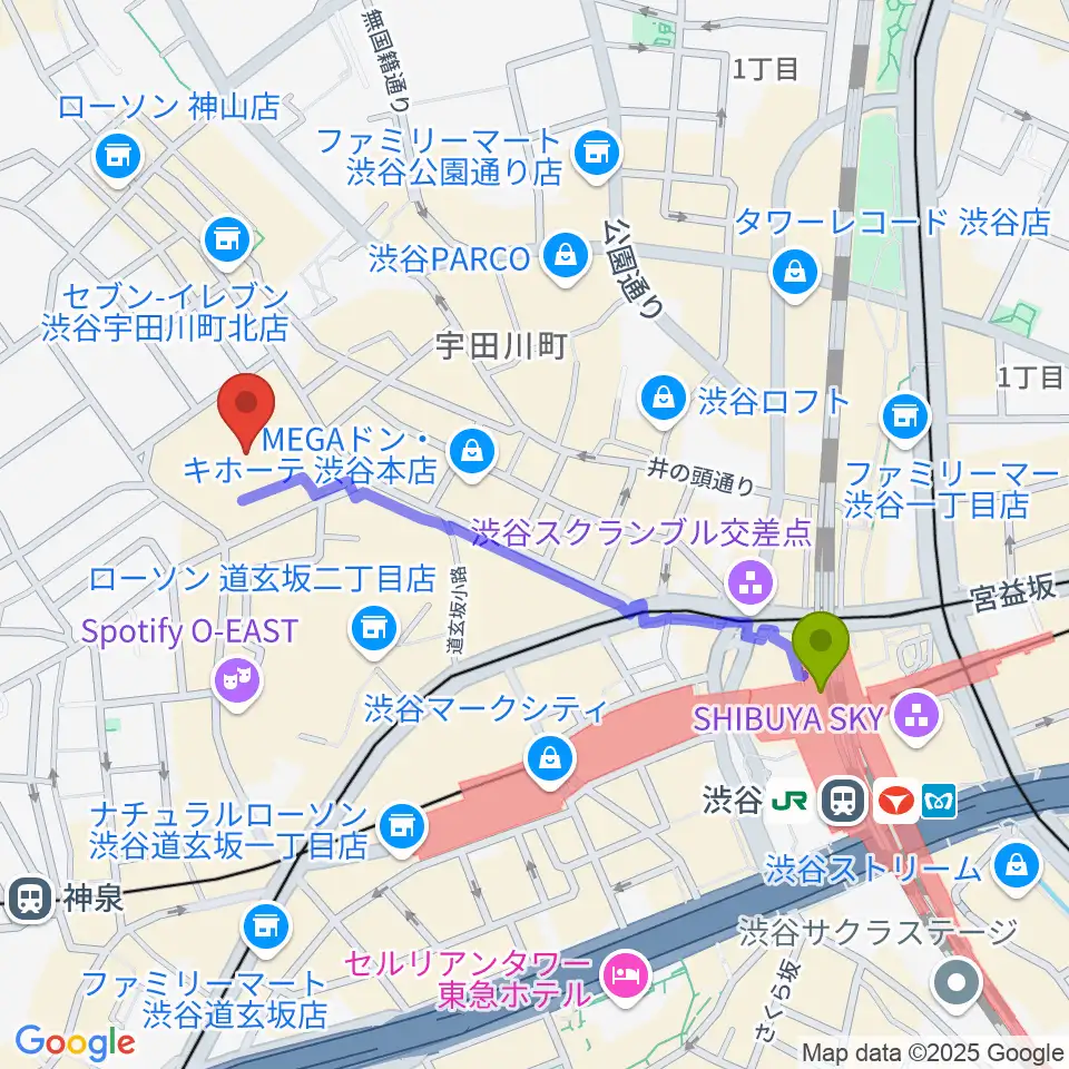 渋谷駅からBunkamuraザ・ミュージアムへのルートマップ地図