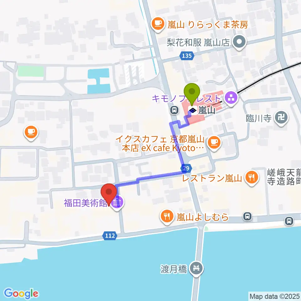 福田美術館の最寄駅嵐山駅からの徒歩ルート（約3分）地図