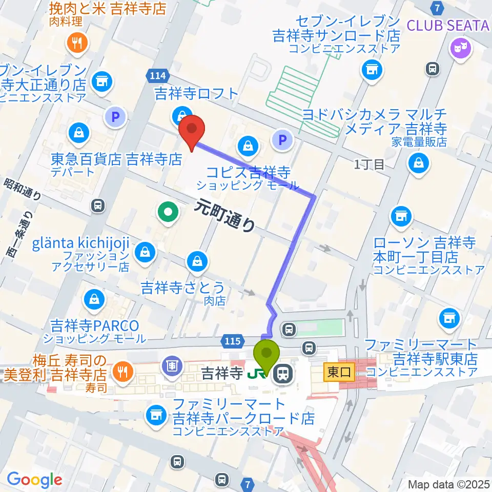 吉祥寺美術館の最寄駅吉祥寺駅からの徒歩ルート（約4分）地図