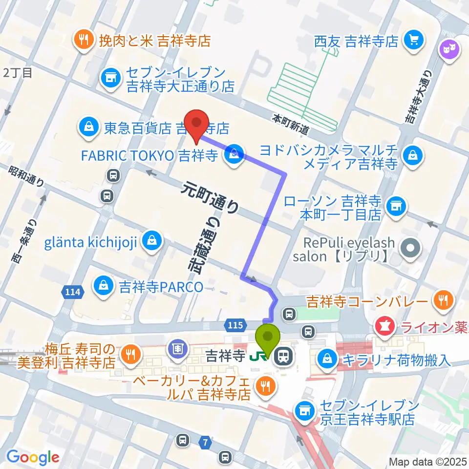 吉祥寺美術館の最寄駅吉祥寺駅からの徒歩ルート（約4分）地図