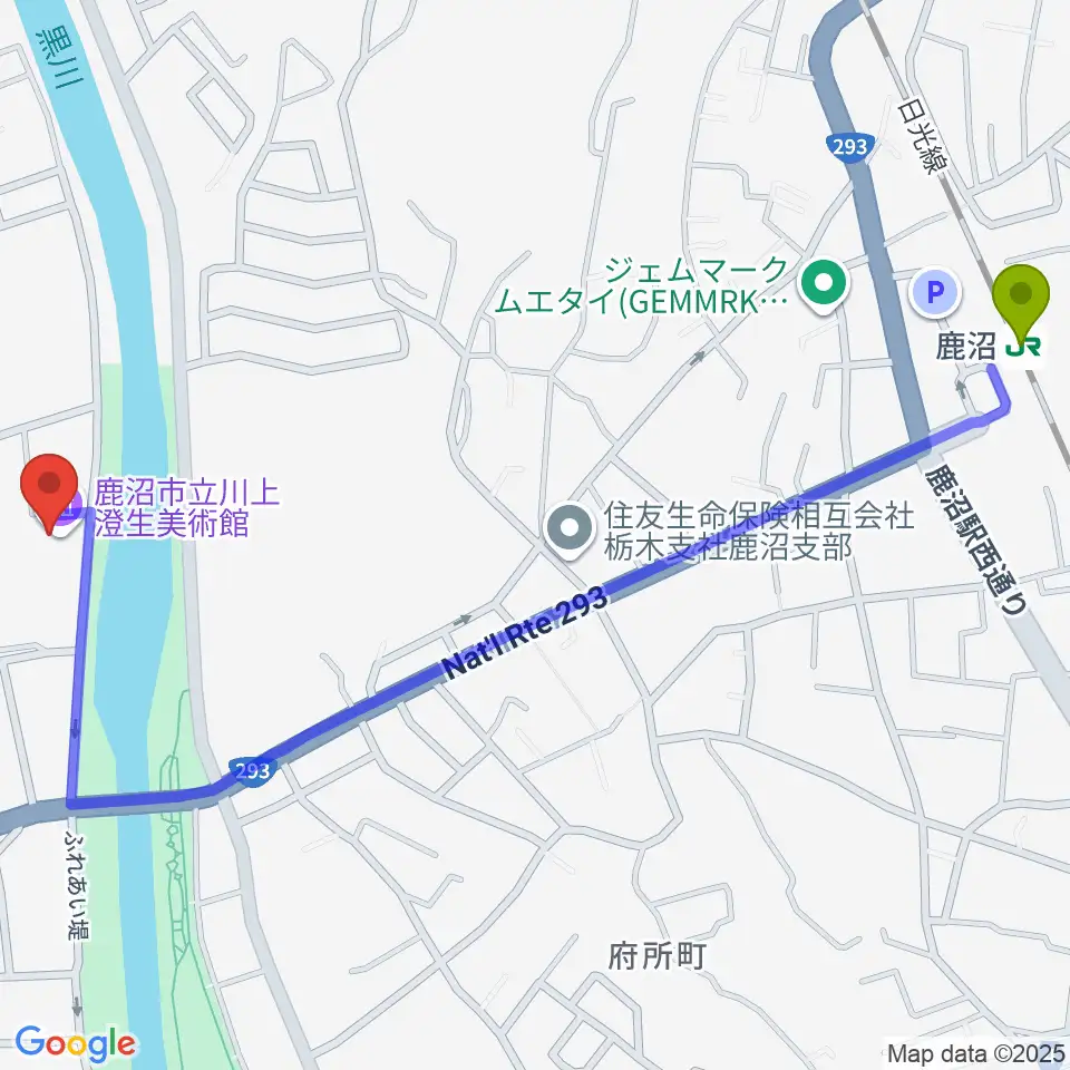 鹿沼市立川上澄生美術館の最寄駅鹿沼駅からの徒歩ルート（約14分）地図