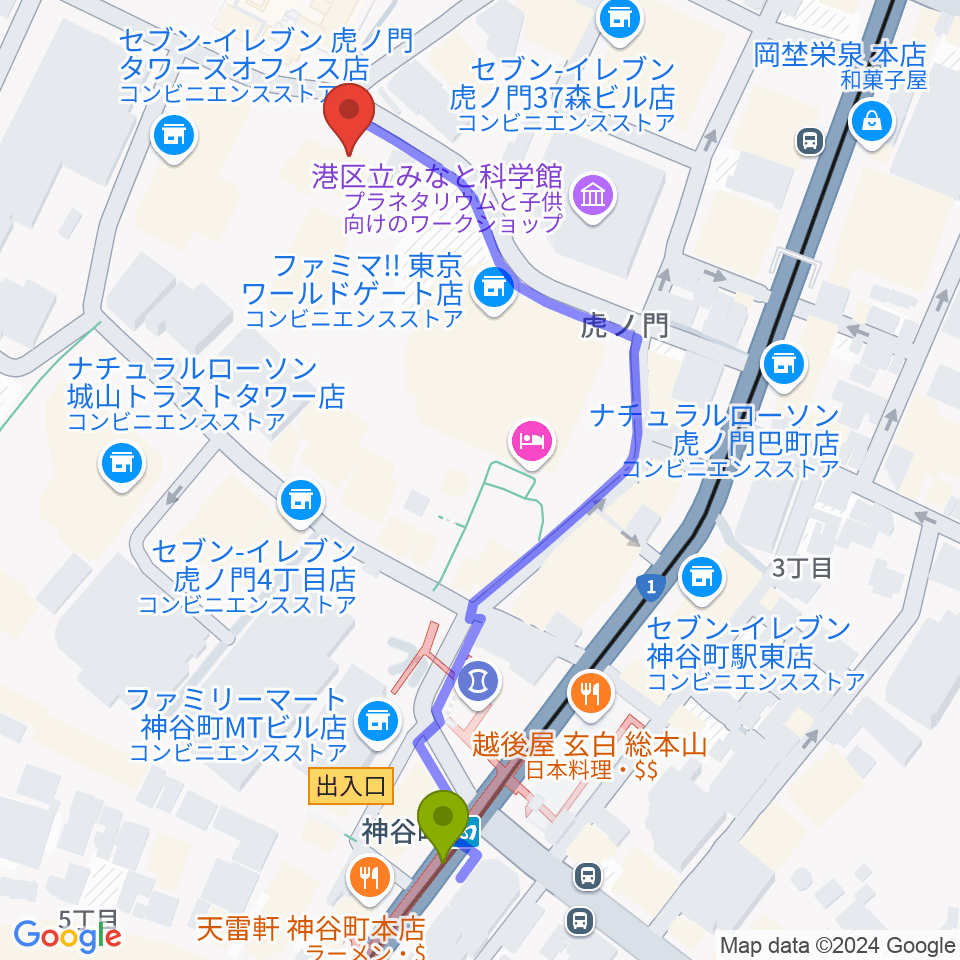 菊池寛実記念 智美術館の最寄駅神谷町駅からの徒歩ルート（約6分）地図