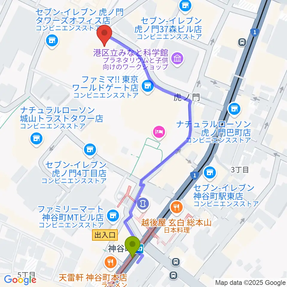 菊池寛実記念 智美術館の最寄駅神谷町駅からの徒歩ルート（約6分）地図