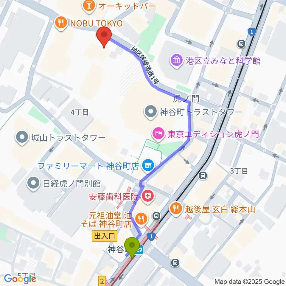 菊池寛実記念 智美術館の最寄駅神谷町駅からの徒歩ルート（約6分）地図