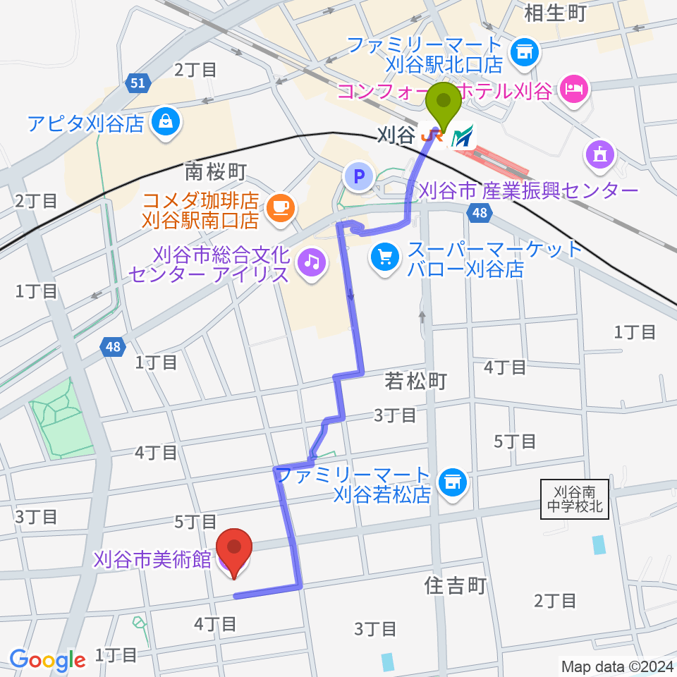 刈谷市美術館の最寄駅刈谷駅からの徒歩ルート（約11分）地図