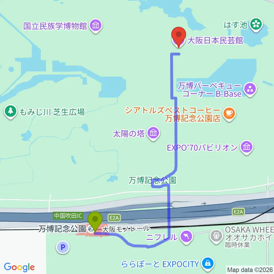 万博記念公園駅から大阪日本民芸館へのルートマップ Mdata 万博記念公園駅から大阪日本民芸館へのルートマップ Mdata