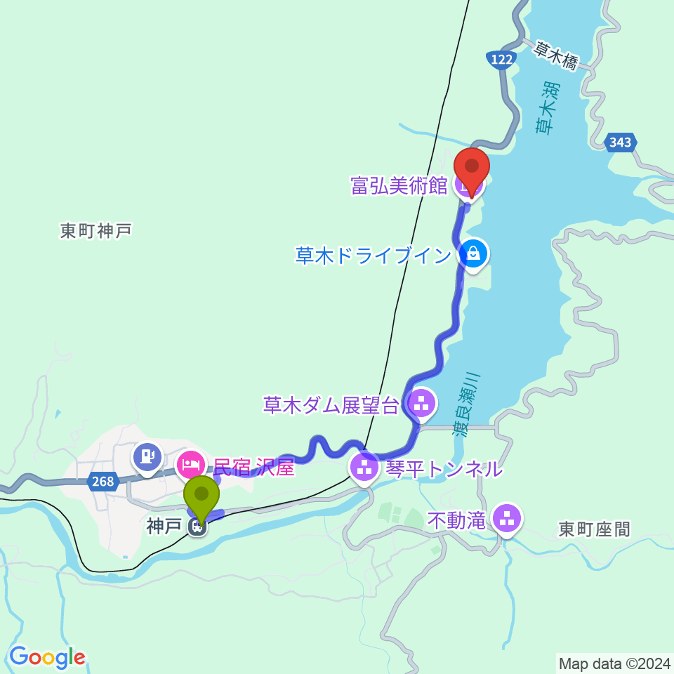 富弘美術館の最寄駅神戸駅からの徒歩ルート（約39分）地図