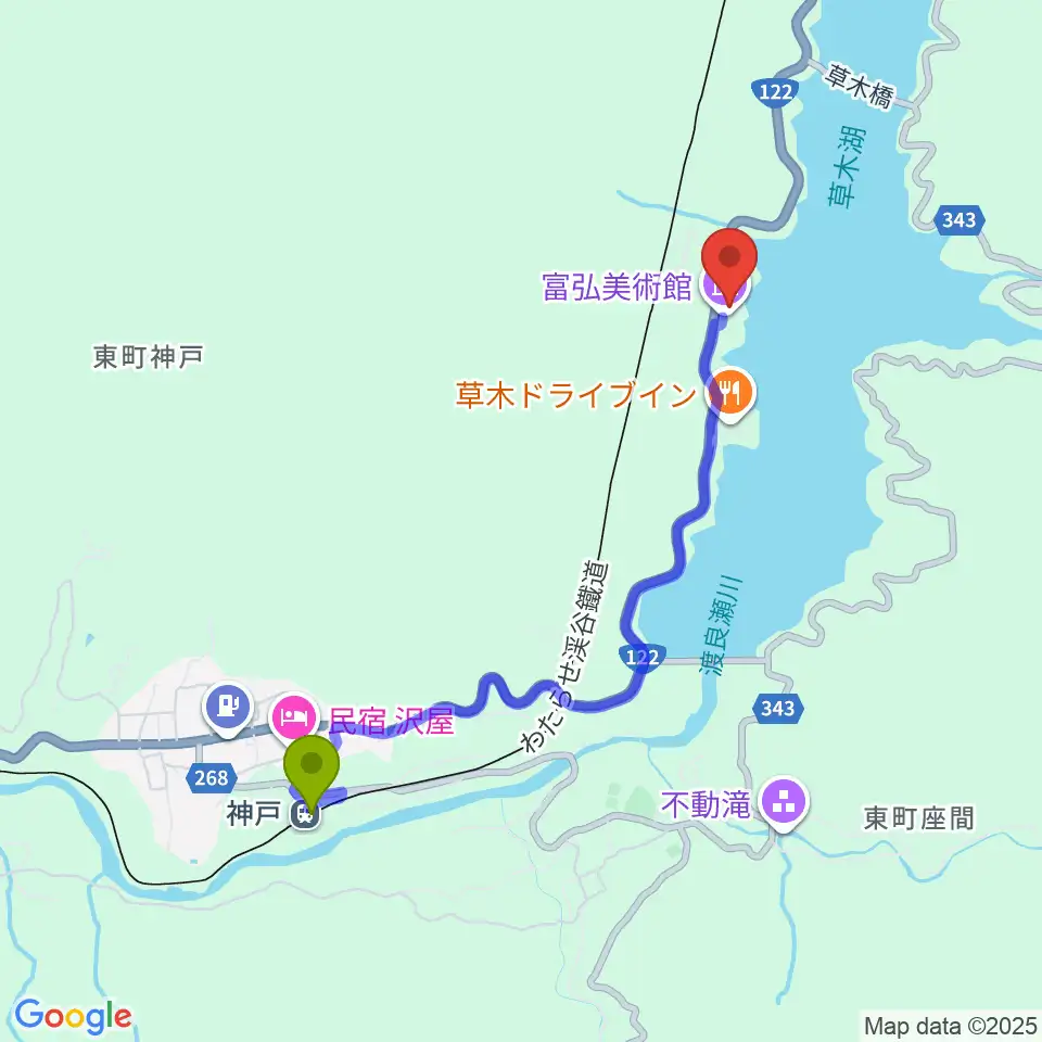 富弘美術館の最寄駅神戸駅からの徒歩ルート（約39分）地図