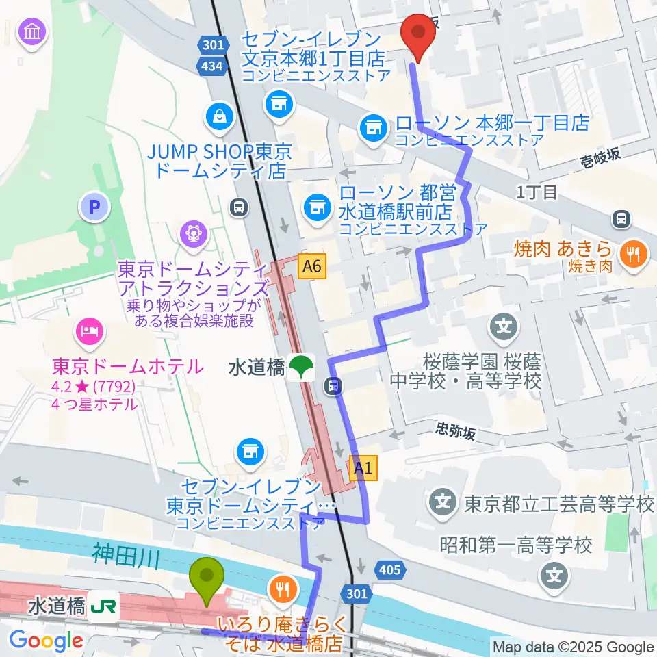 水道橋駅から壱岐坂ボンクラージュへのルートマップ Mdata