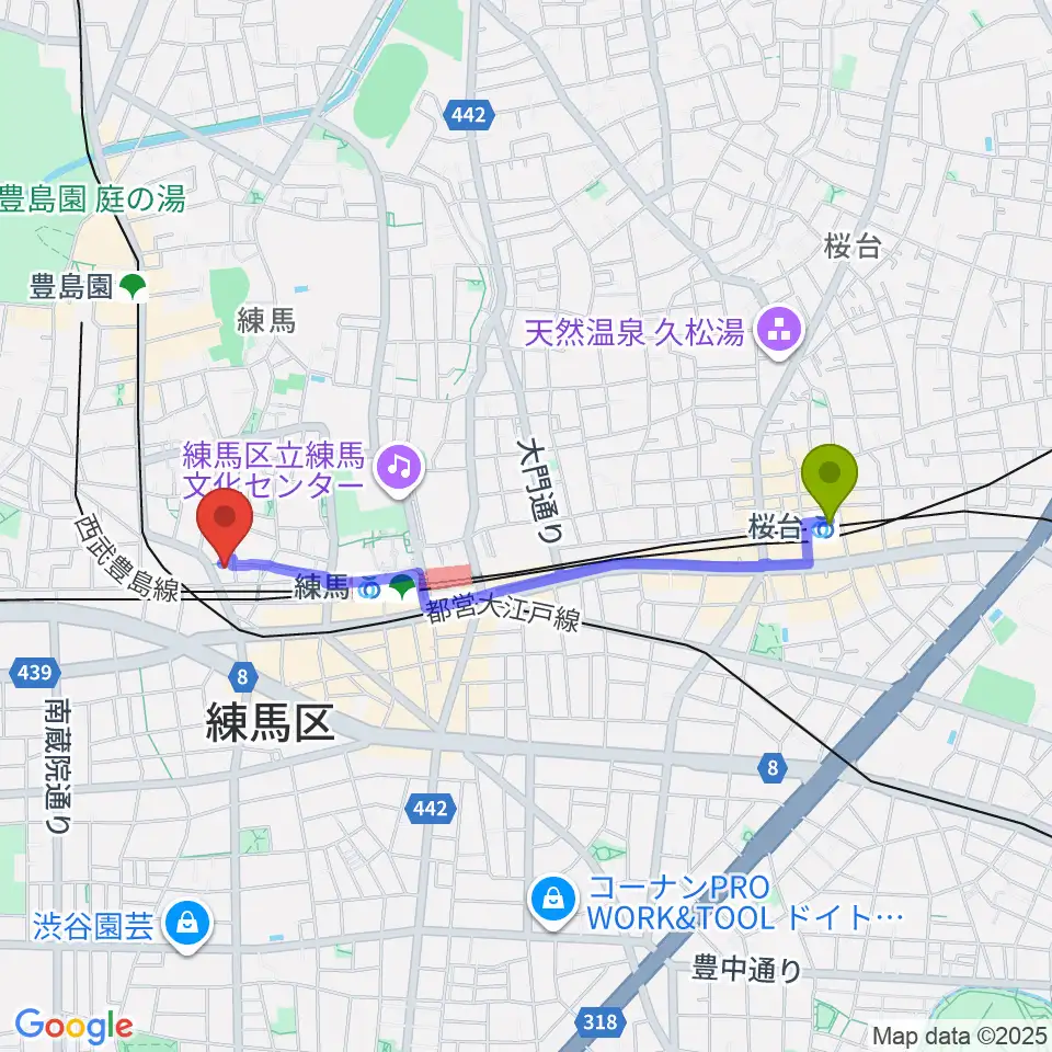桜台駅からスタジオクレフへのルートマップ地図