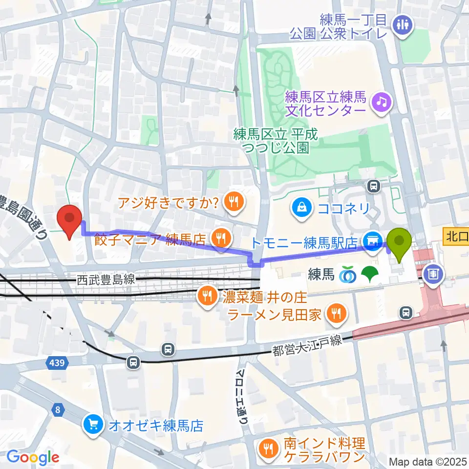 スタジオクレフの最寄駅練馬駅からの徒歩ルート（約5分）地図