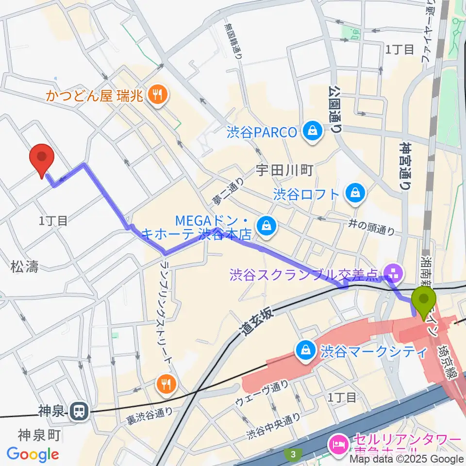 渋谷駅から戸栗美術館へのルートマップ地図