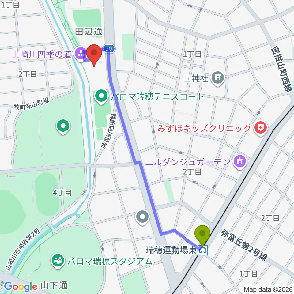 パロマ瑞穂アリーナの最寄駅瑞穂運動場東駅からの徒歩ルート 約11分 Mdata