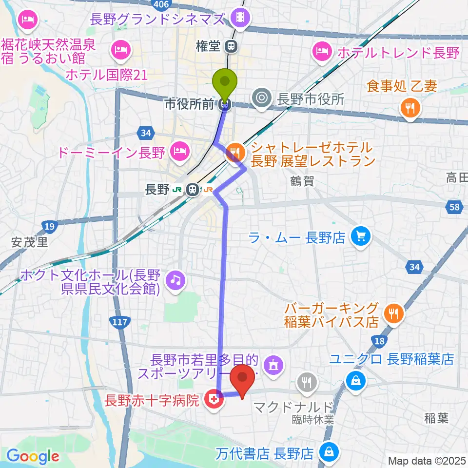 市役所前駅から水野美術館へのルートマップ地図