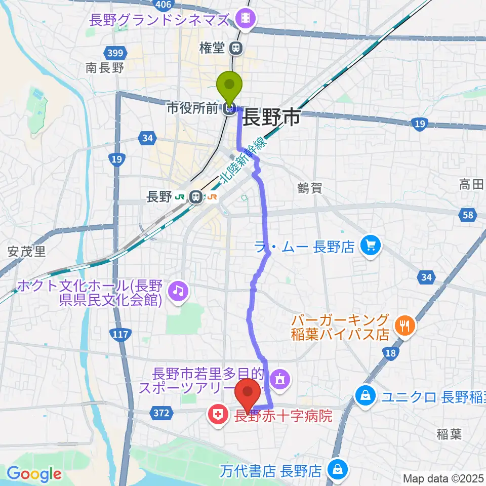 市役所前駅から水野美術館へのルートマップ地図