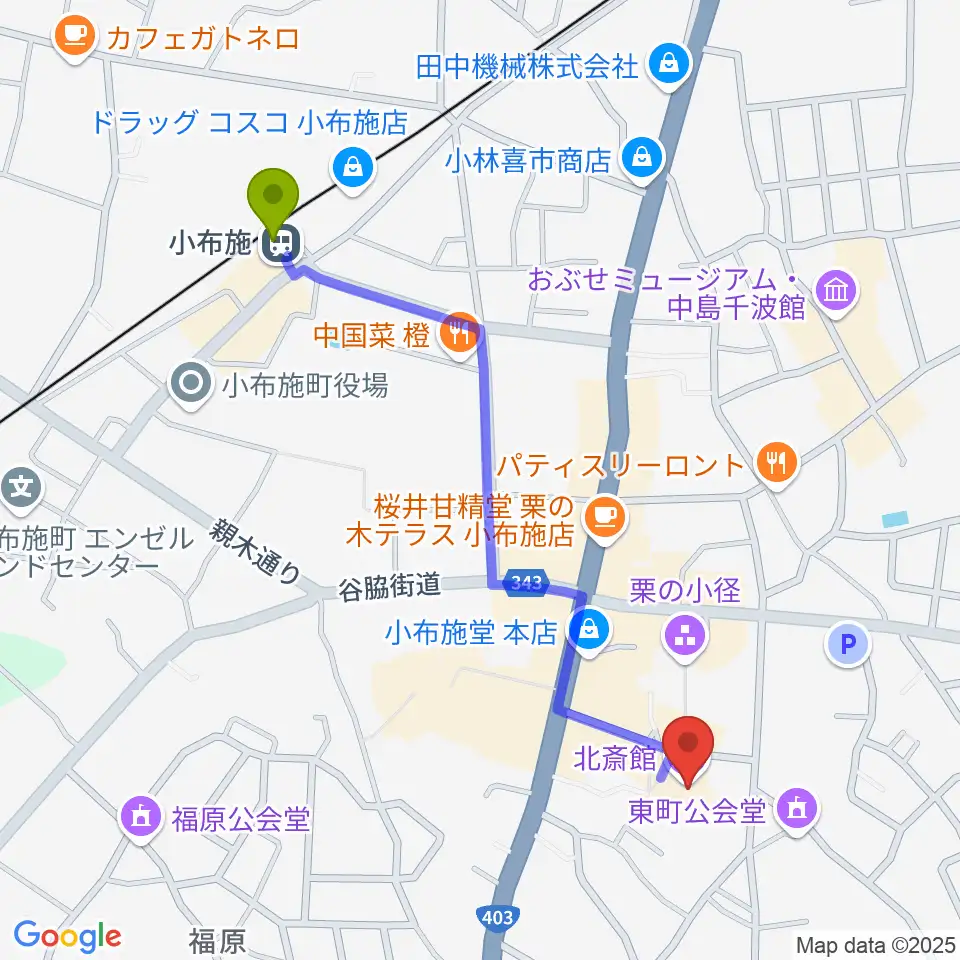 信州小布施北斎館の最寄駅小布施駅からの徒歩ルート（約11分）地図