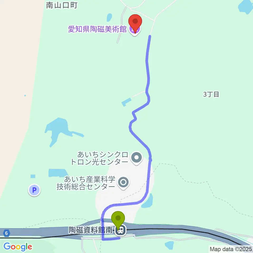 愛知県陶磁美術館の最寄駅陶磁資料館南駅からの徒歩ルート（約12分）地図