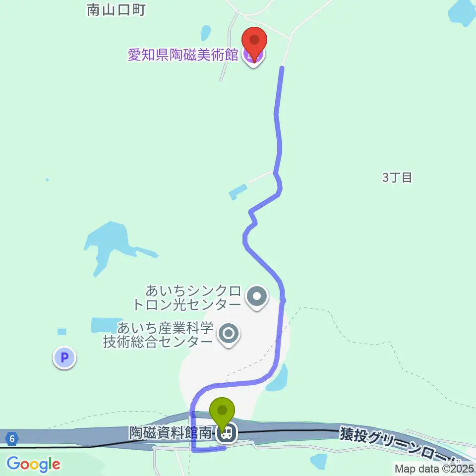愛知県陶磁美術館の最寄駅陶磁資料館南駅からの徒歩ルート（約12分）地図