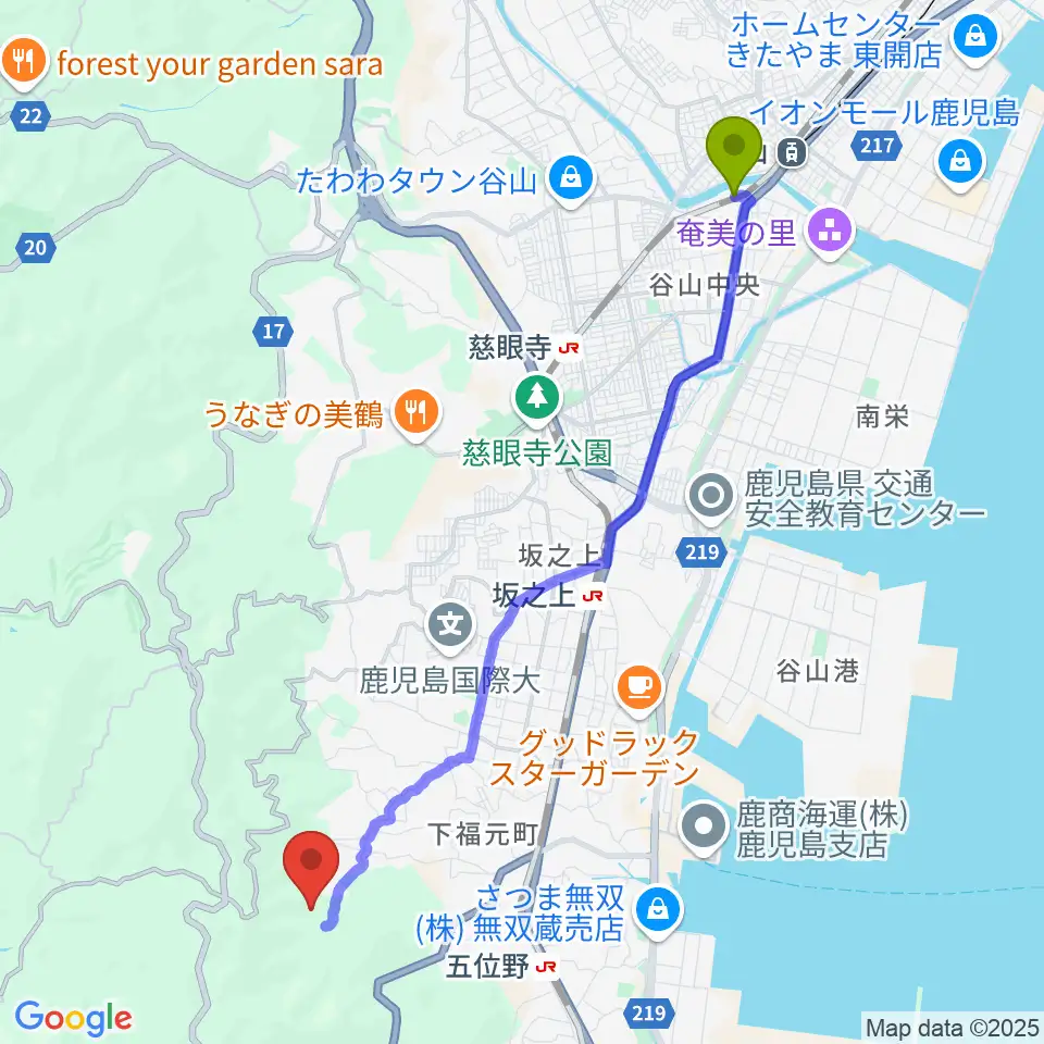 谷山駅から児玉美術館へのルートマップ地図