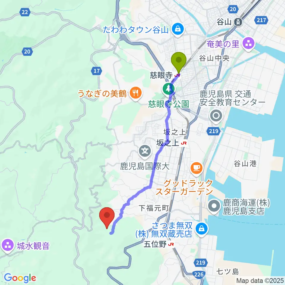 慈眼寺駅から児玉美術館へのルートマップ地図