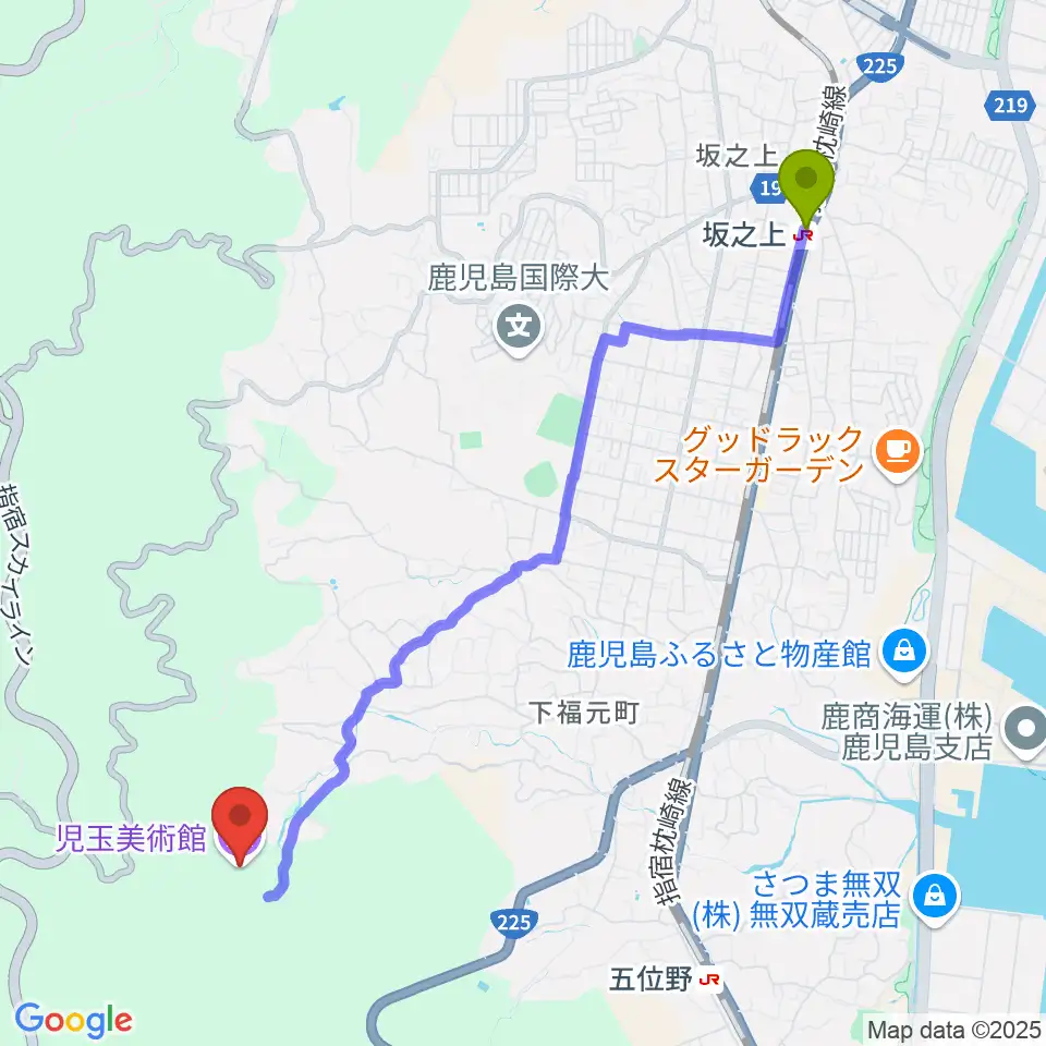 坂之上駅から児玉美術館へのルートマップ地図